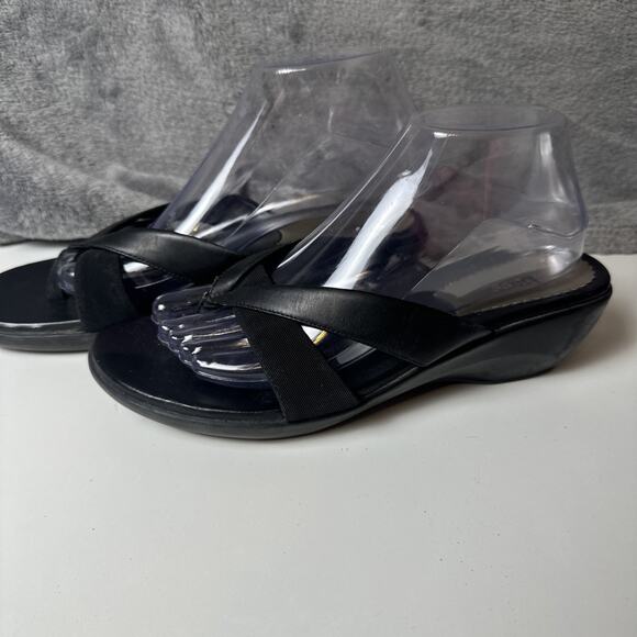 Bass Women's Heather Thong Sandals Black Leather Wedge Flip Flop Boho City Y2K 9 - Picture 2 of 16